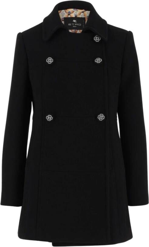 ETRO Double-Breasted Peacoat van wolmix met bloemenpatroon Black Dames