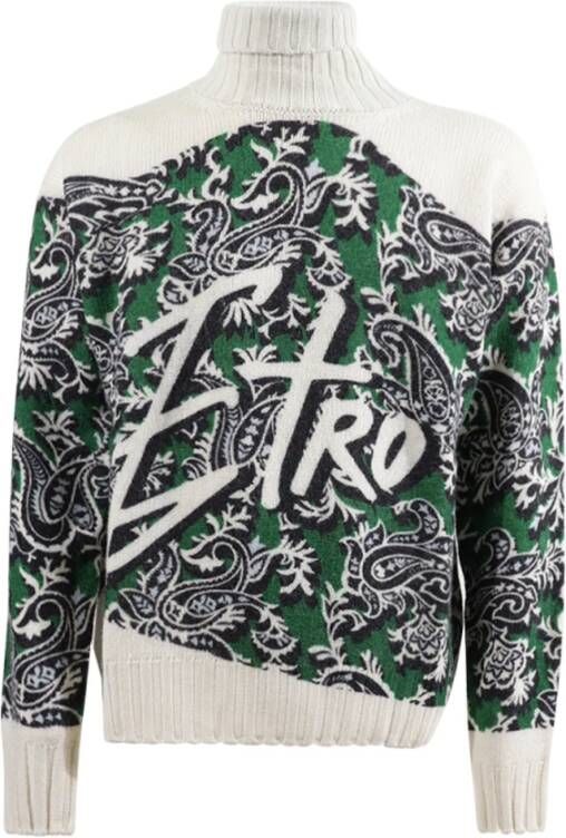 ETRO Geribbelde Coltrui Gebreide Trui Green Heren