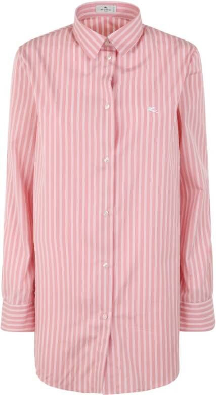 ETRO Cotton Popeline Striped Oversized Shirt Roze Dames
