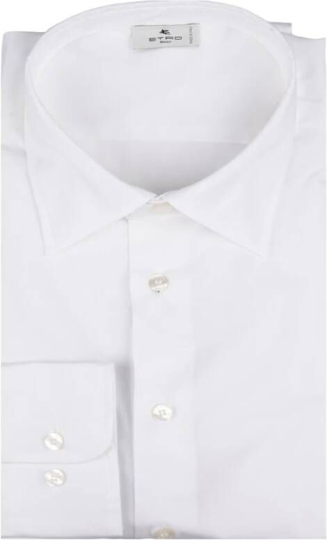 ETRO Heren Witte Stretch Katoenen Overhemd met Geborduurd Pegaso Logo White Heren