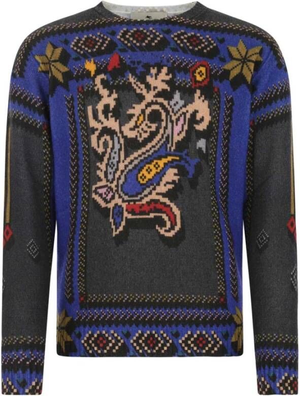 ETRO Gedrukte wollen trui Blauw Heren
