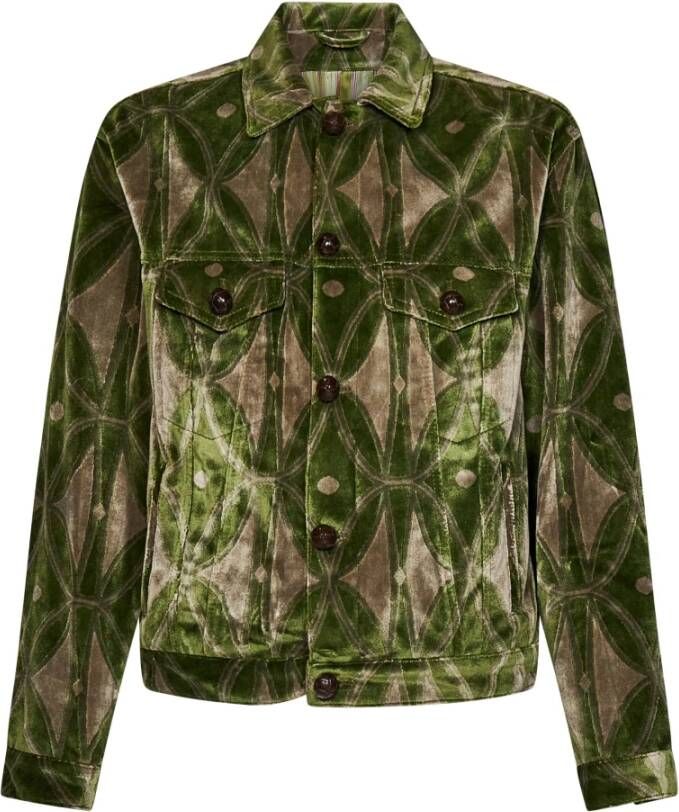 ETRO Groene Geometrische Fluweel Jas Groen Heren