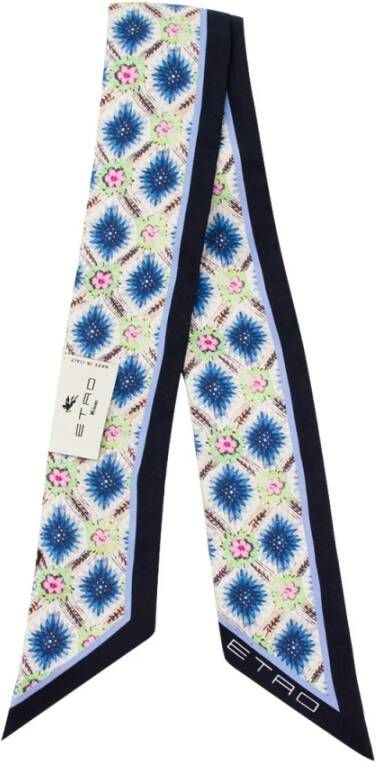 ETRO Zijden Twill Paisley Sjaal met Micro Bloemenpatroon Blauw Dames