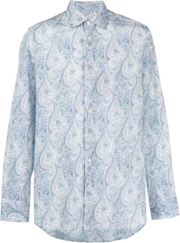 ETRO Heldere Blauwe Paisley Katoenen Overhemd Blauw Heren