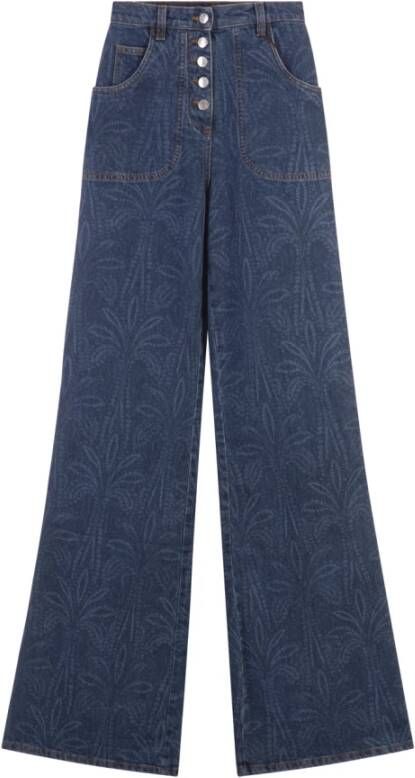 ETRO Hoge Taille Uitlopende Jeans met Bladeren Patroon Blauw Dames