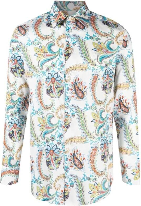 ETRO Roma Logo Shirt Klassiek Wit Katoen Multicolor Heren