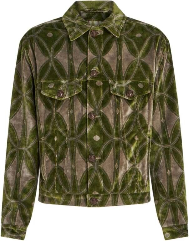 ETRO Avocado Groen en Bruin Velvet Jas Gray Heren