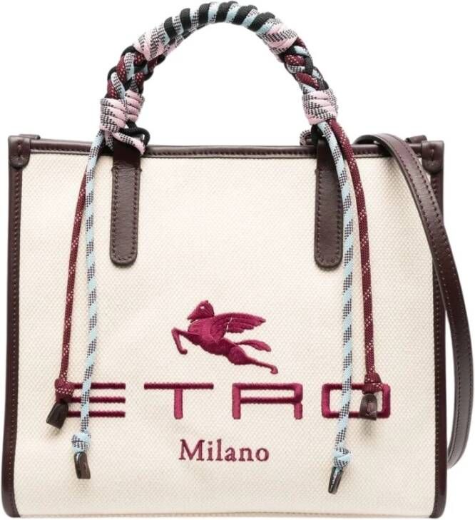 ETRO Logo-Embroidered Tote BAG Beige Dames