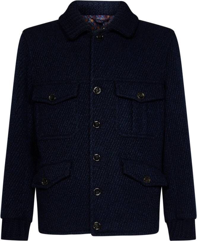 ETRO Marineblauwe Wollen Jas Blauw Heren