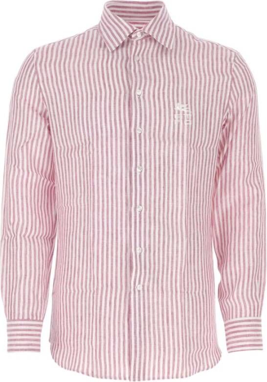 ETRO Uniek Bedrukt Linnen Overhemd voor Heren Pink Heren