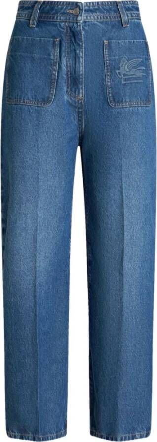 ETRO Pegaso-geborduurde cropped jeans Blauw Dames