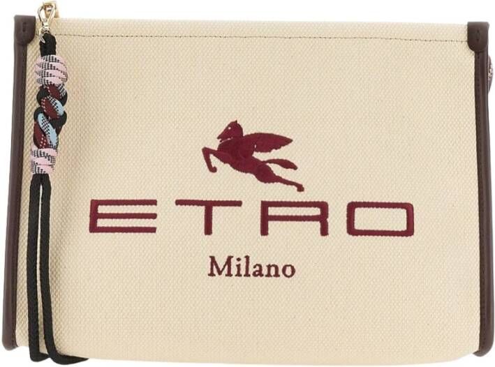 ETRO Pouch Necessaire With Logo Embroidery Beige Dames
