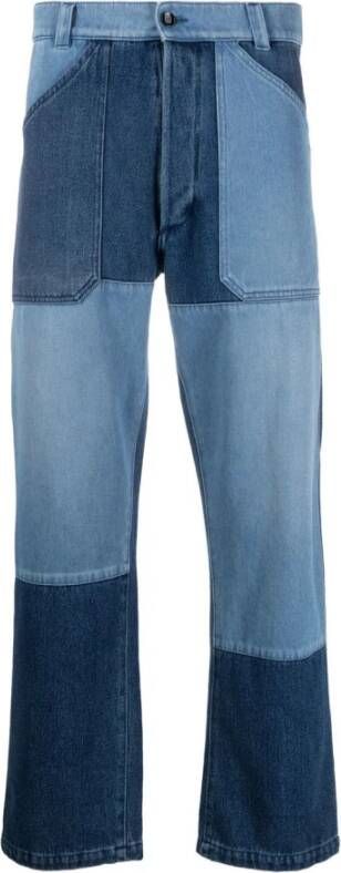 ETRO Blauwe Patchwork Straight-Leg Jeans Blue Heren