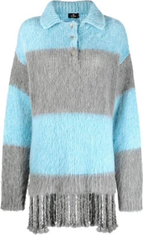 ETRO Heldere Blauwe Fringed-Edge Sweater Minijurk Blauw Dames