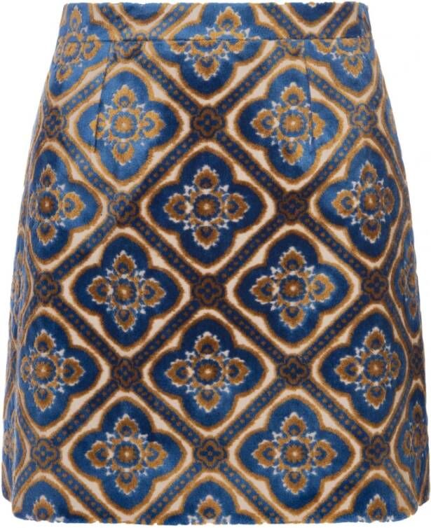 ETRO Blauwe Jacquard Velvet Mini Rok met Ornamentale Medaillon Motieven Blue Dames
