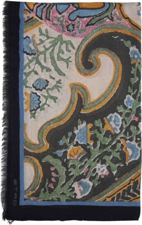 ETRO Zwart Paisley Zijde Kasjmier Sjaal Black Dames