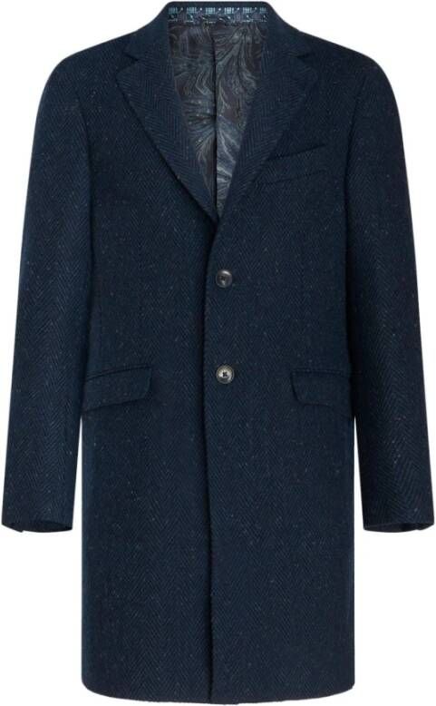 ETRO Single-Breasted Coats Blauw Heren