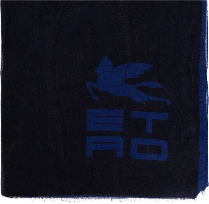 ETRO Sjaal met logo Blauw Heren
