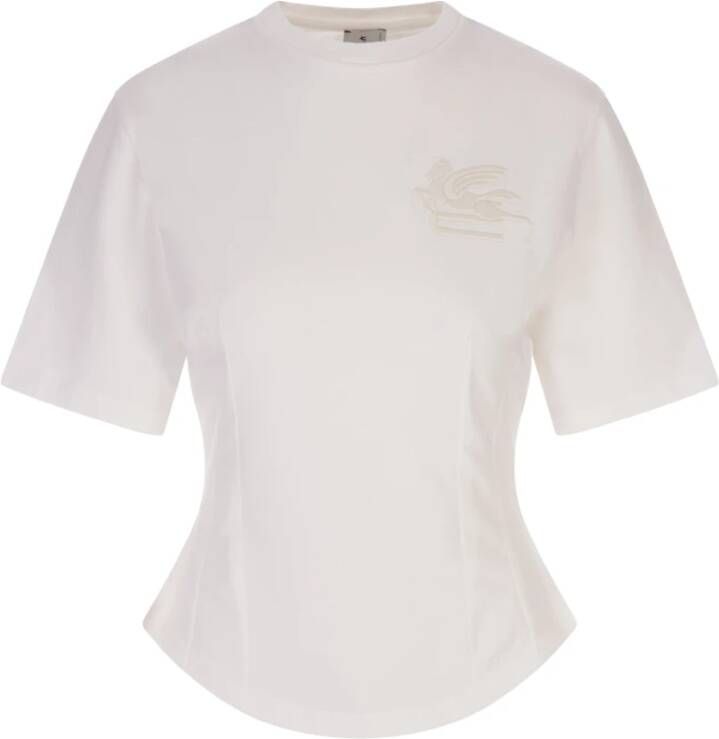 ETRO Witte Katoenen Crop T-shirt met Pegasus Logo White Dames