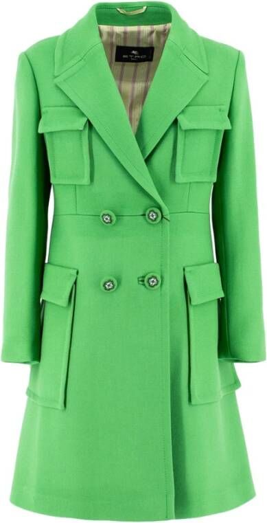 ETRO Wollen jas met dubbele rij knopen en bloemenborduursel Green Dames