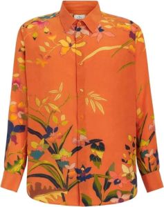 ETRO Zijden Overhemd met Bloemenprint Oranje Heren