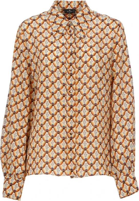 ETRO Zijden overhemd met contrasterend Floralia-patroon Oranje Dames