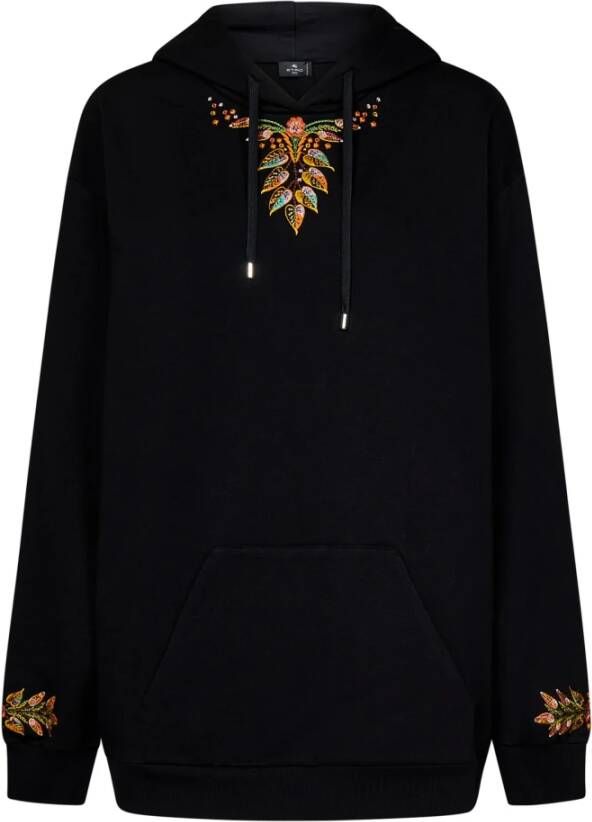 ETRO Zwarte katoenen hoodie met veelkleurig borduursel Zwart Dames