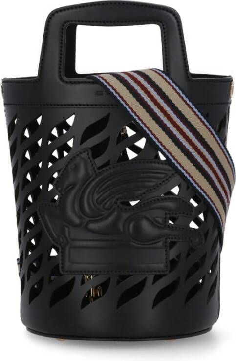 ETRO Zwarte Leren Bucket Tas met Handvatten en Verstelbare Schouderband Zwart Dames