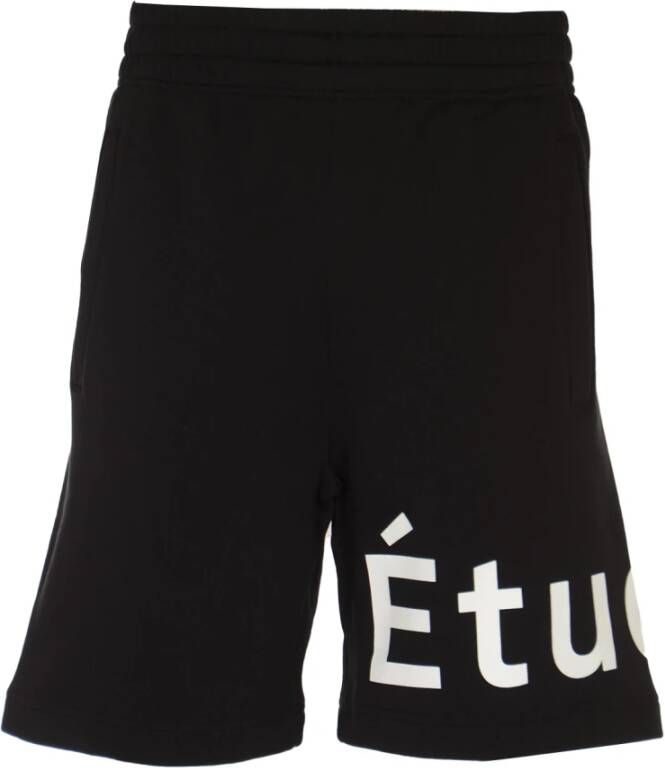 Études Zwarte Katoenen Logo Print Casual Shorts Black Heren