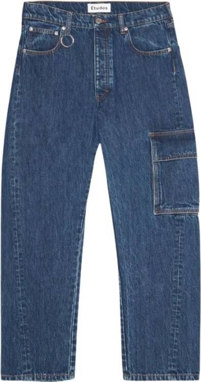 Études Denim Blue Washed Jeans met Gedraaide Stiksels Blauw Heren