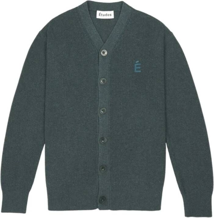 Études Groene Gebreide Cardigan met É Patch Groen Heren