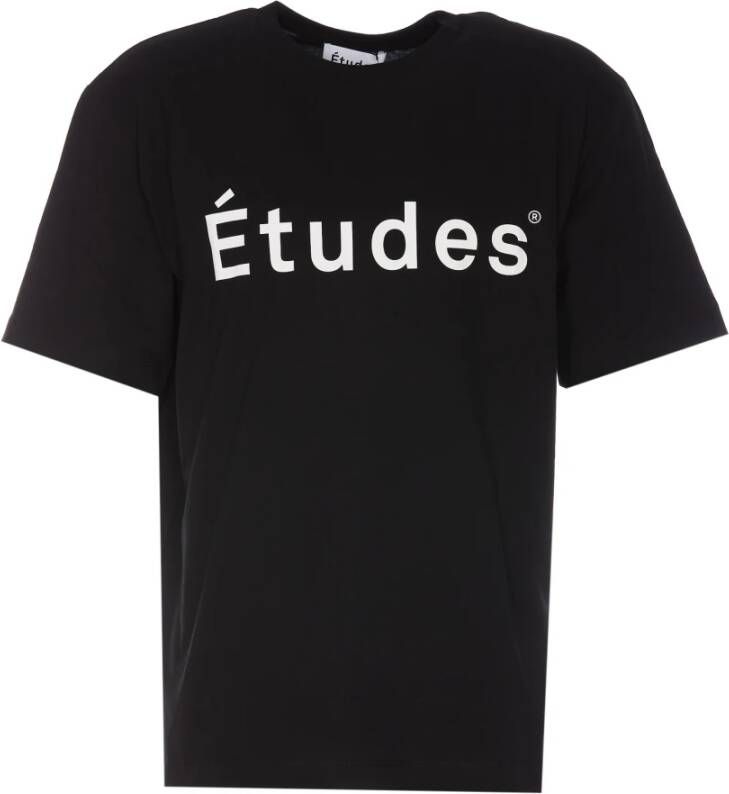 Études Wit Logo Print Katoenen T-Shirt Black Heren