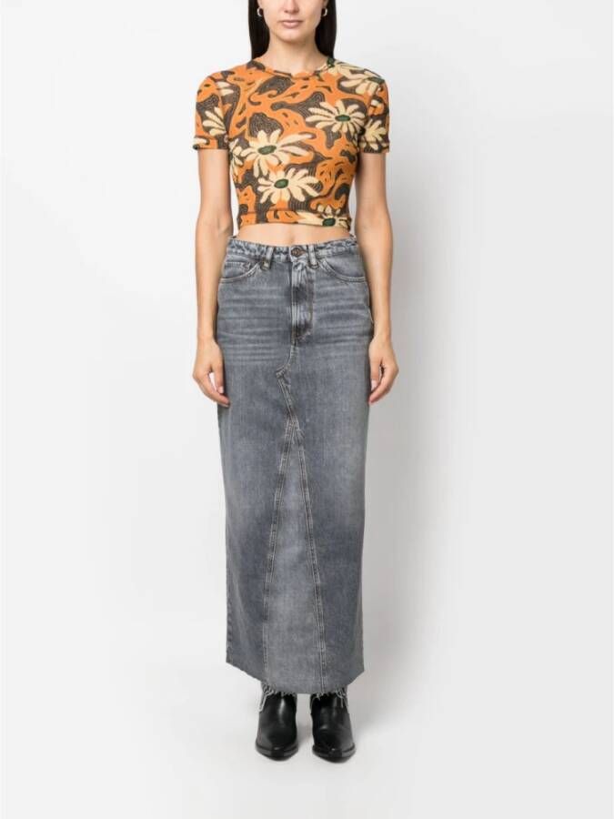 3X1 Lange Denim Rok Grijs Dames