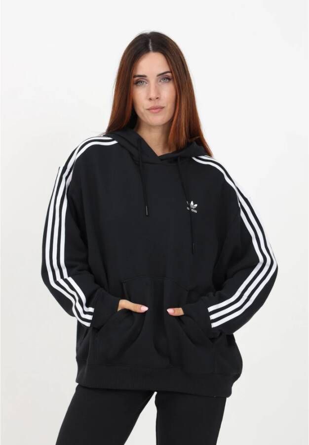 adidas Originals Zwarte hoodie met 3 strepen Oversized pasvorm Zwart Dames