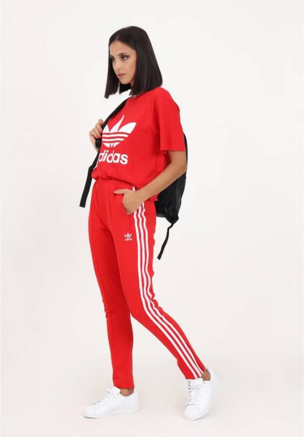 adidas Originals Lange rode broek voor dames met 3 strepen Rood Dames