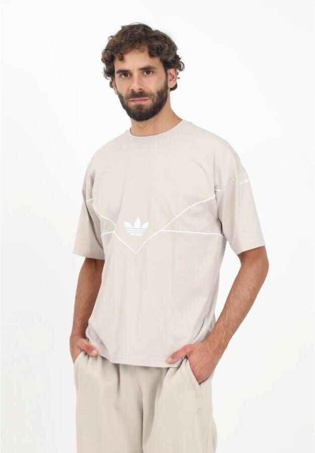 adidas Originals Beige T-shirt met Geometrisch Design voor Heren Beige Heren