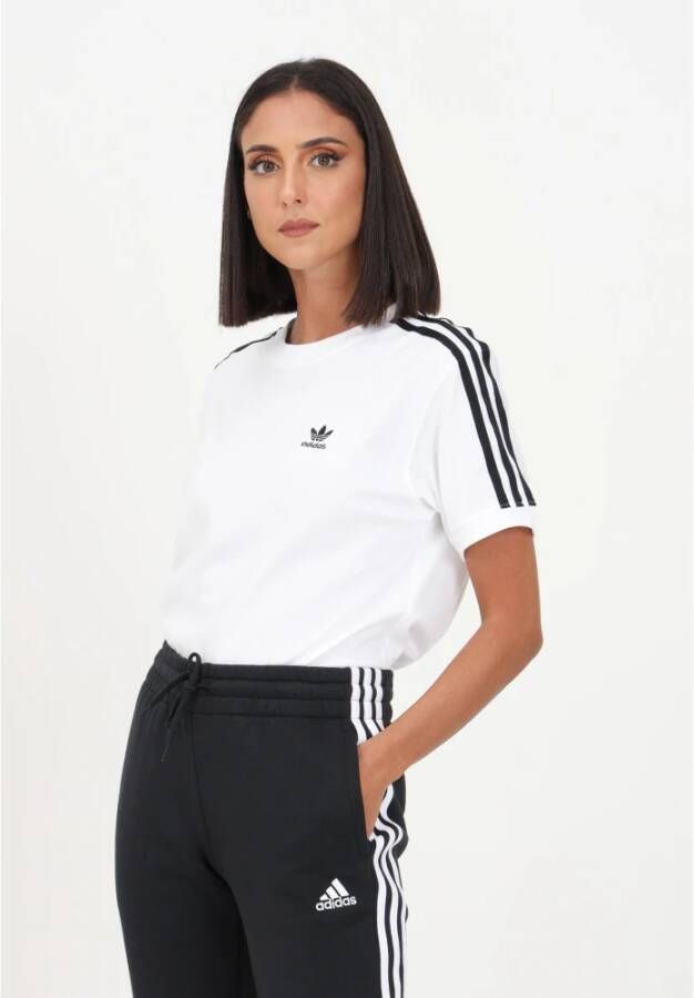 adidas Originals Witte sportieve dames T-shirt met tijdloze strepen Wit Dames