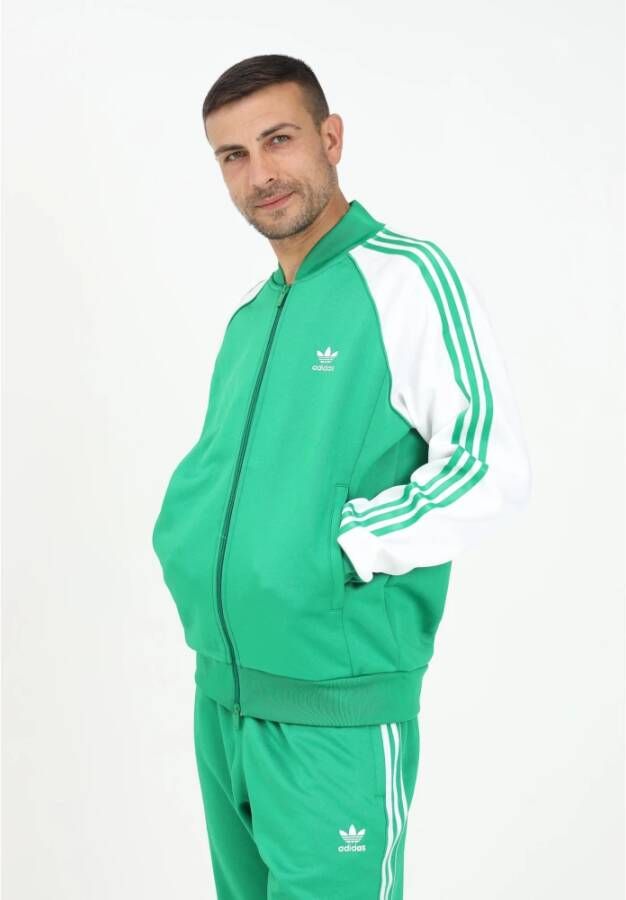 adidas Originals Groene Zip-Up Sweatshirt met Colorblock Mouwen Groen Heren