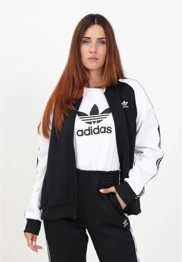 adidas Originals Zwarte zip-sweatshirt met contrasterende mouwen Zwart Dames