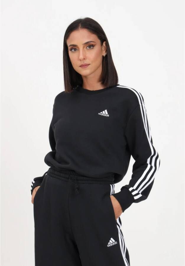 Adidas Zwart Essentials 3-Stripes Fleece Sweatshirt voor Dames Zwart Dames
