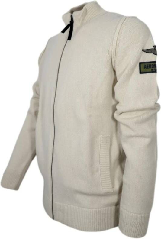aeronautica militare Heren Cardigan met Volledige Rits en Toegewijde Patch Beige Heren