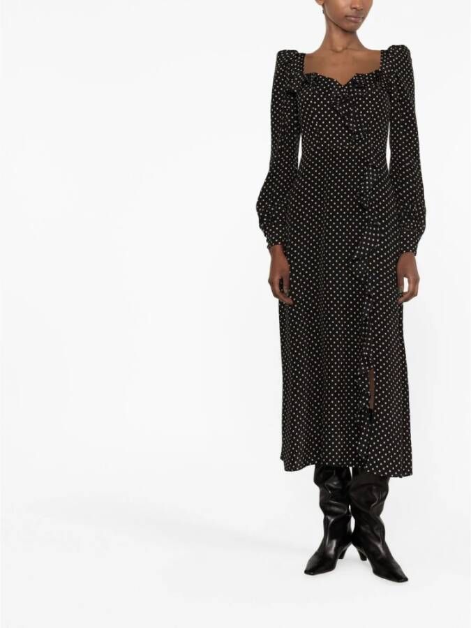 Alessandra Rich Midi-jurk met polkadotprint en ruches Zwart Dames