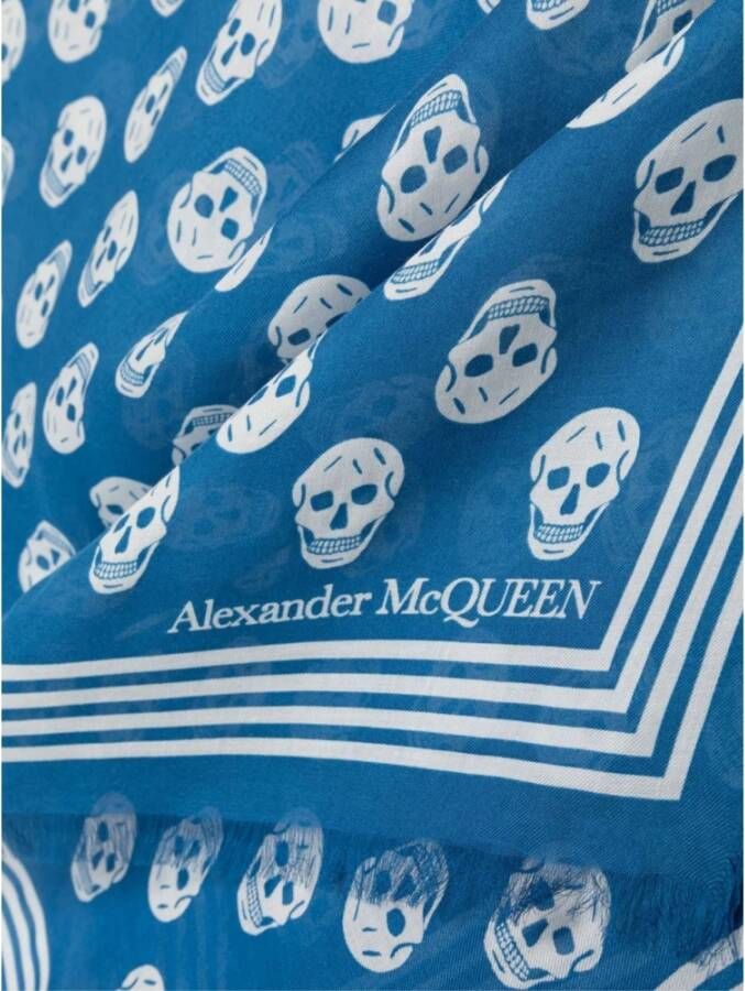 alexander mcqueen Blauwe Biker Skull Logo Sjaal Blauw Heren