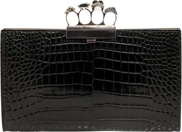 alexander mcqueen Luxe krokodilleneffect leren clutch met schedel- bloem- en Swarovski-kristaldetails Zwart Dames