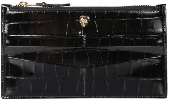 alexander mcqueen Plat Ritsportemonnee met Metalen Schedel Applicatie Zwart Dames