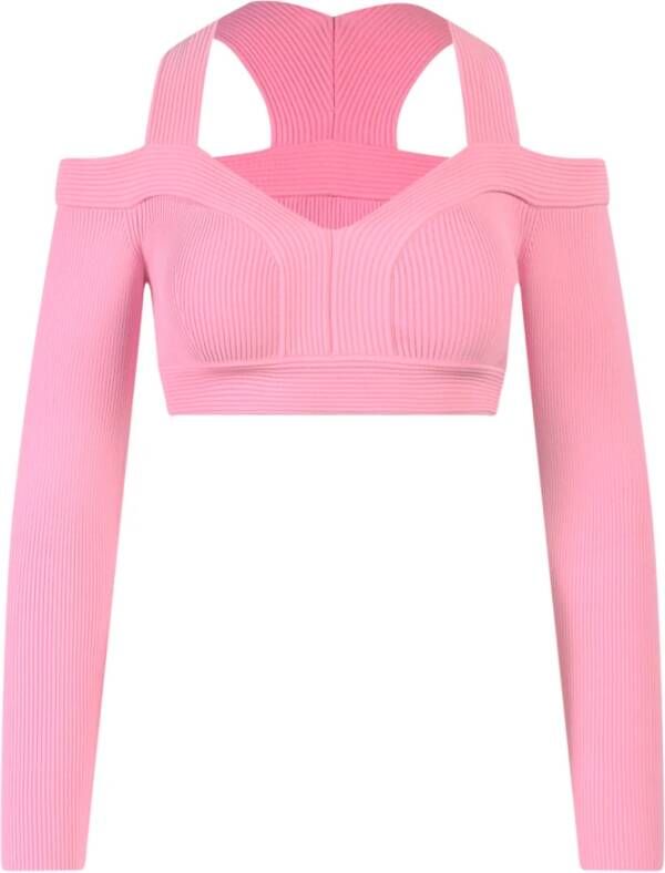 alexander mcqueen Geribbelde Viscose Top met Ritssluiting Roze Dames