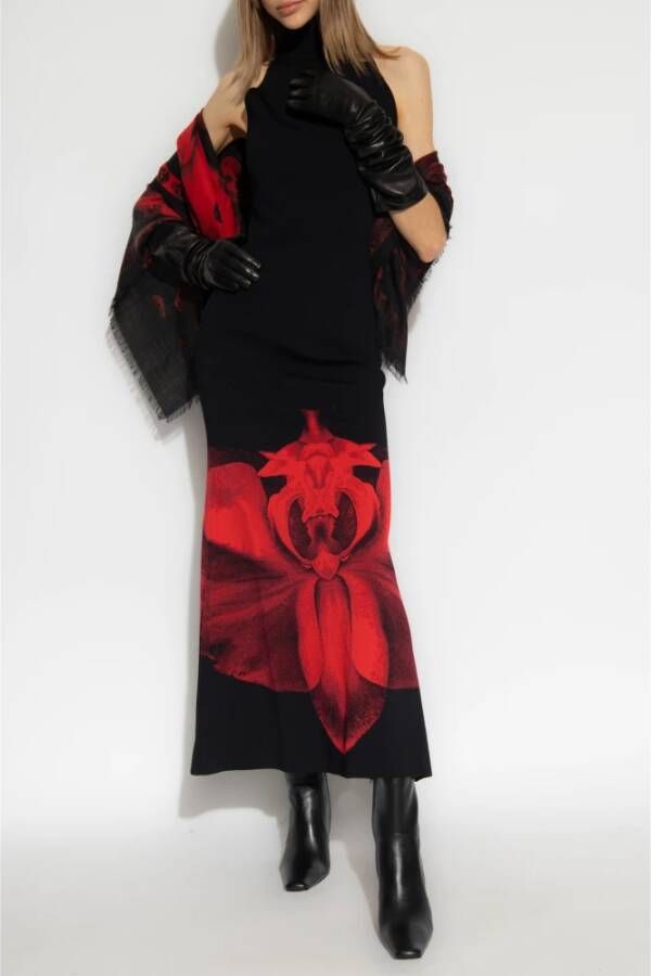 alexander mcqueen Maxi-jurk met orchideeën motief Zwart Dames