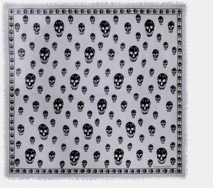alexander mcqueen Skull Print Wollen Sjaal Blauw Zwart Meerkleurig Dames