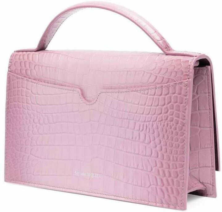 alexander mcqueen Roze Krokodillenprint Skull Tote Tas Roze Dames