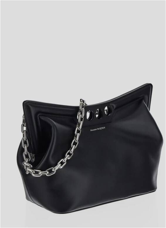 alexander mcqueen Gebogen Magnetisch Frame Leren Schoudertas Zwart Dames